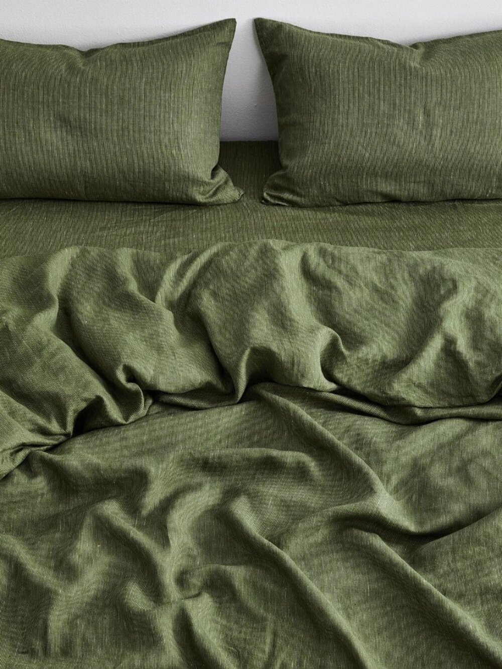 Bed Threads Olive Stripe Full Duvet 2 Queen Pillow Cases 100% French Flax Linen